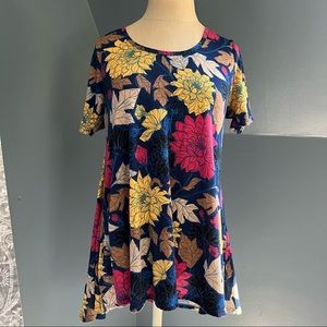 LuLaRoe Perfect T Navy, Pink & Yellow Dahlia Flower Designs XS-S (0-6) LLR XXS
